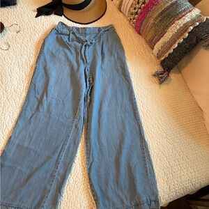 Francesca's Collections Sky Blue Tie-Front Denim Pants